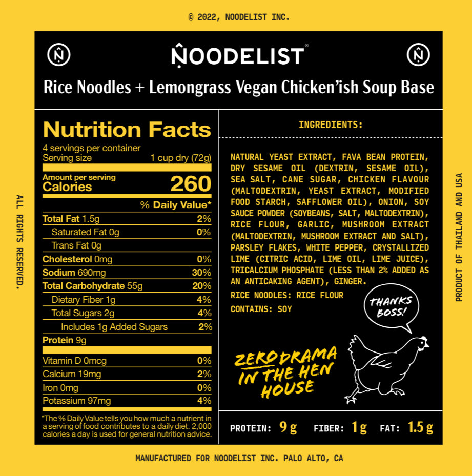 Noodelist GLUTEN-FREE Noodles: Lemongrass Vegan Chicken'ish / 4-Pack